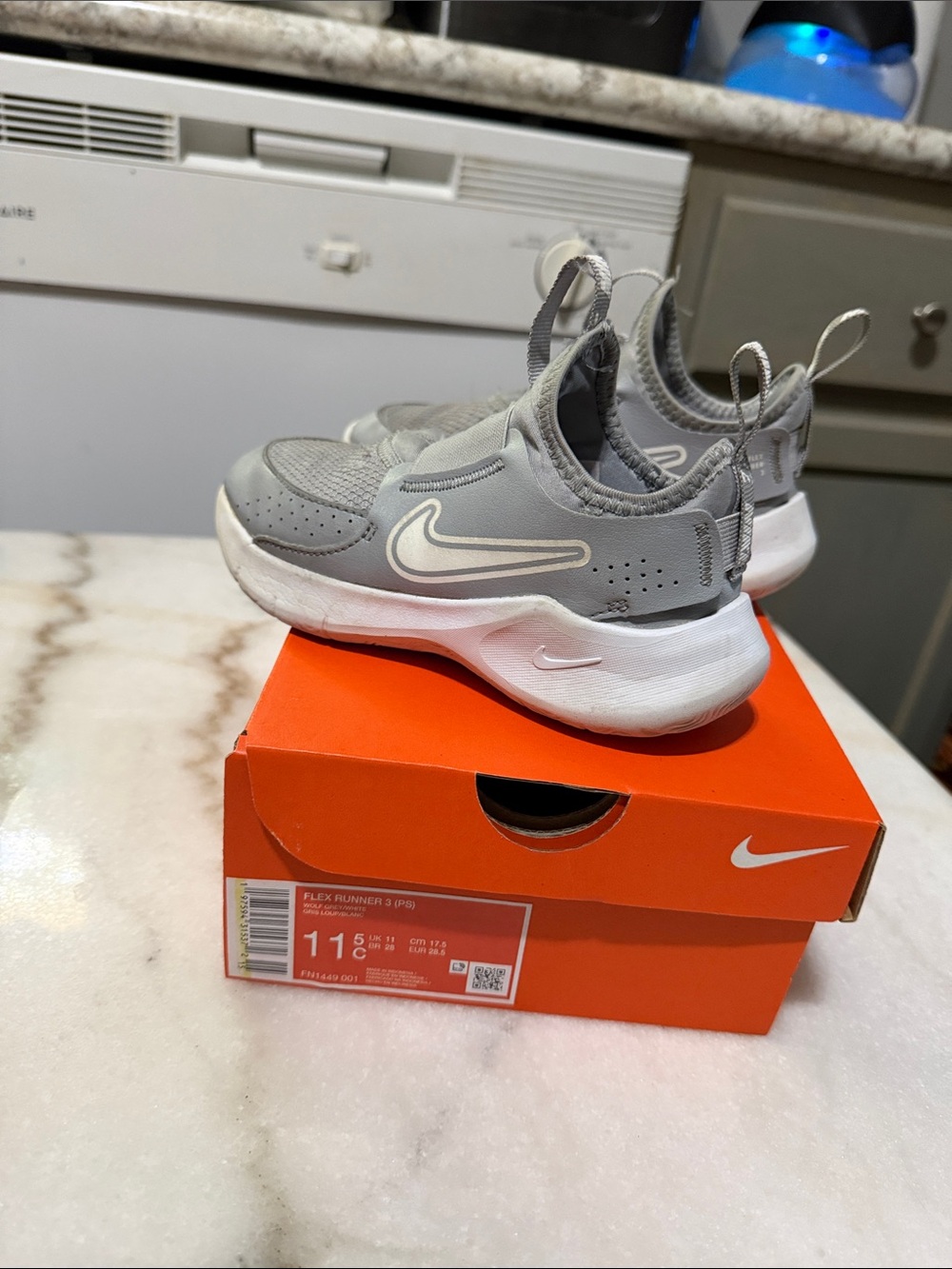 Nike Kids Light Gray and White Slip-On Sneakers